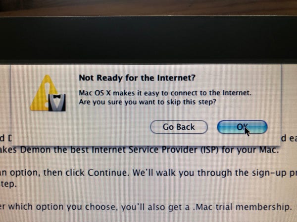 An old OS X installer double checking that I’m really not ready for the internet 