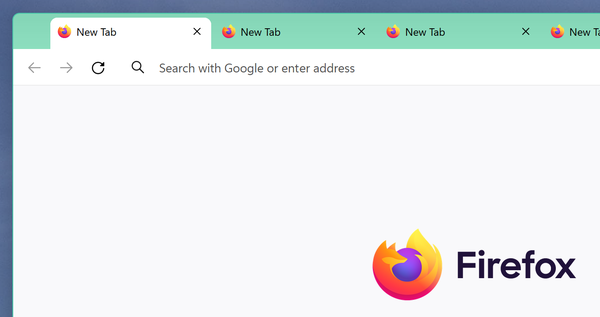 Firefox tab setup without gaps, and clean two colored layout on top: green and white.