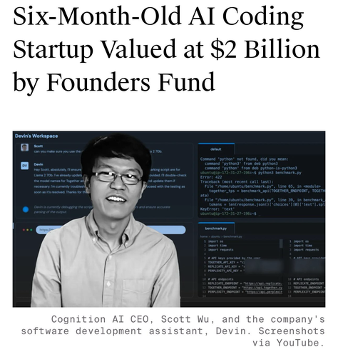 Six-Month-Old AI Coding Startup Valued at $2 Billion by Founders Fund