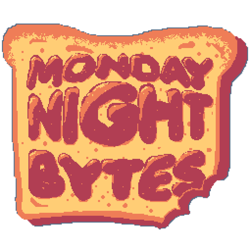 Piece of toastie with Monday night bytes written in jam