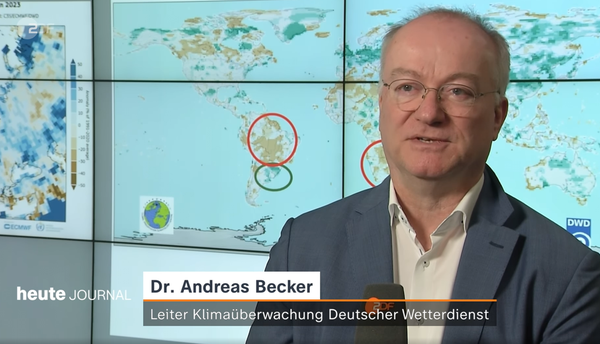 Dr. Andreas Becker, Leiter Klimaüberwachung des DWD, erläutert die Ergebnisse der Studie zu mehr Hitzewellen und Hitzetoten in Europa im ZDF