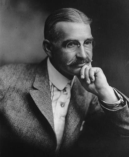 Copy of a portrait of L. Frank Baum, author of The Wonderful Wizard of Oz. c. 1911

George Steckel - Los Angeles Times photographic archive, UCLA Library

Black and white portrait of  L. Frank Baum with a mustache, wearing a suit and tie, and glasses. He is resting his chin on his hand, looking thoughtful.