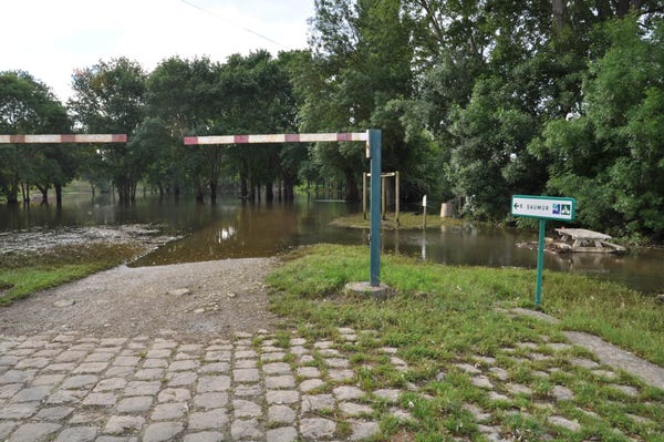 La voie verte inondée en direction de Saumur par la crue de la Loire