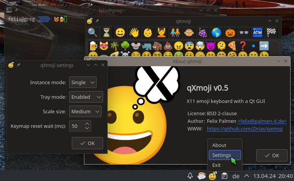 qXmoji 0.5 running in KDE 5 with good old xterm
