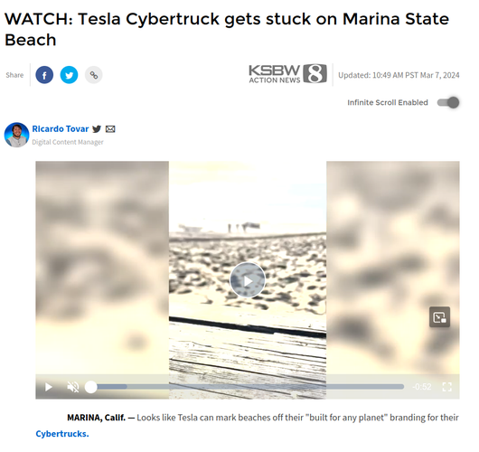 screencap from a tv station story showing a CyberStuck mired in sand.

https://www.ksbw.com/article/watch-tesla-cybertruck-gets-stuck-california-marina-state-beach/60084974