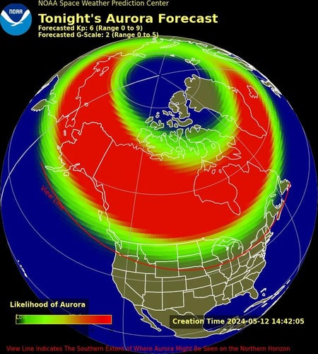 Red Line shows aurora as far south as NYC 