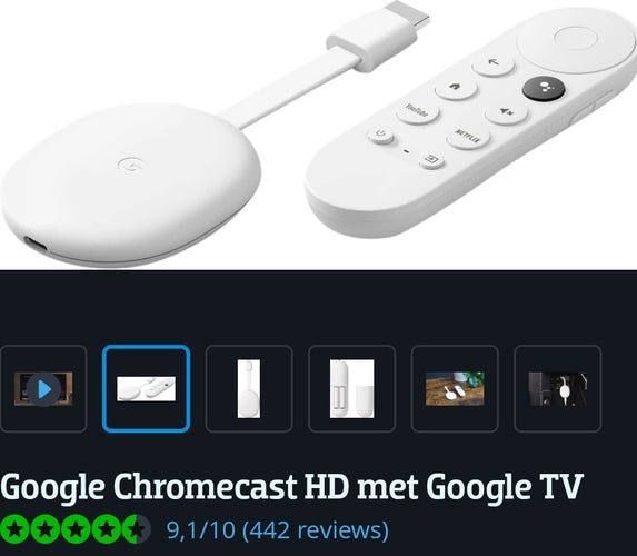 Image from the CoolBlue app showing the Google Chromecast HD.