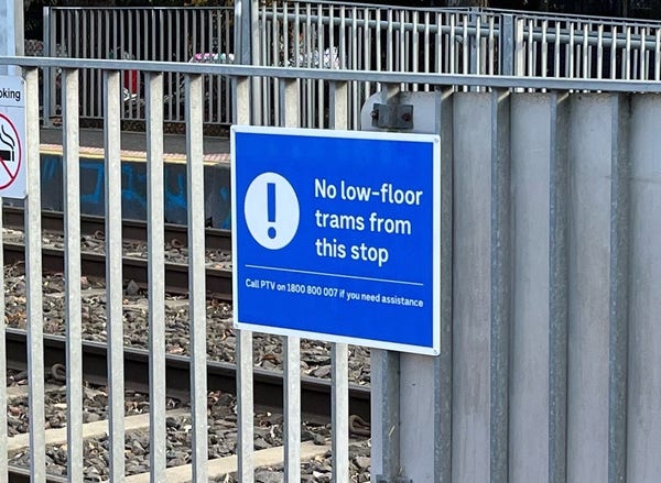 Sign: No low-floor trams from this stop
