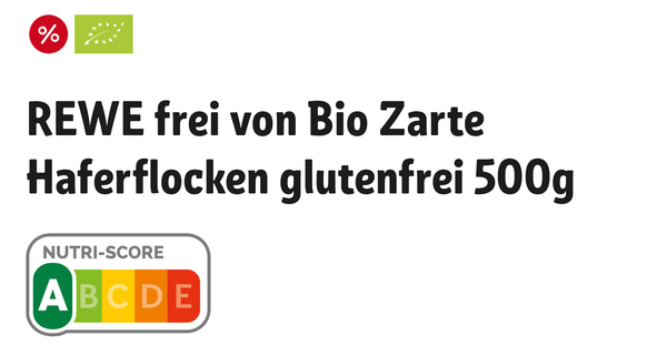 Rewe frei von Bio Zarte Haferflocken glutenfrei 500g.