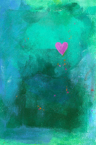 Little Pink Heart is an acrylic painting in portrait format painted by the artist Karen Kaspar. A small pink heart floats on an abstract textured background in different shades of green, turquoise and blue. It sets out to explore the world and make its fortune. May this little symbol of love and friendship also bring happiness and joy into your home!