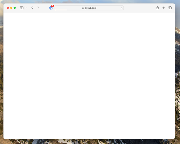 Screenshot of Safari showing a blank screen and loading github.com