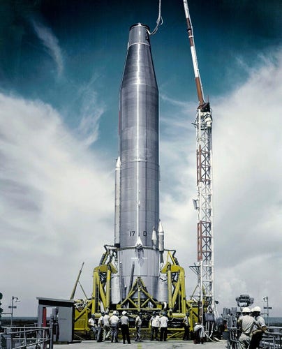 An atlas missile on it's launchpad, tbh it looks kinda like a ballpoint pen but bigger and more steel 
