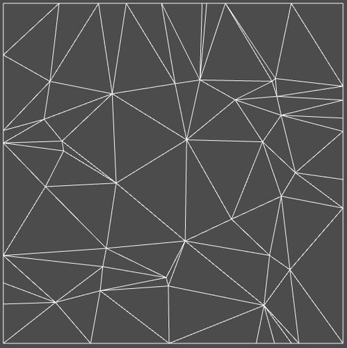 A wireframe of a Delaunay triangulation of random points on a plane.
