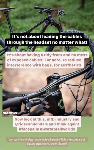Cable mess despite integrated routing via headset on the just released new 2024 Cannondale Scalpel XC full suspension bike