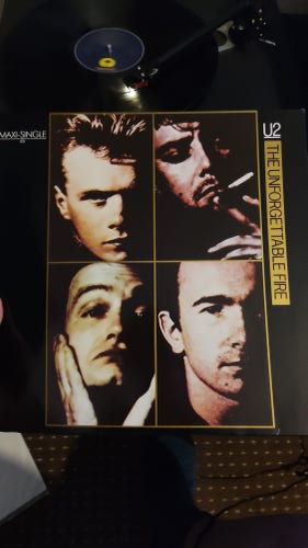 Members of U2 in squares vinyl cover 