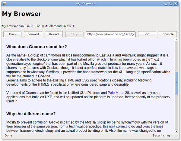 Screenshot of an example application running on XULRunner.