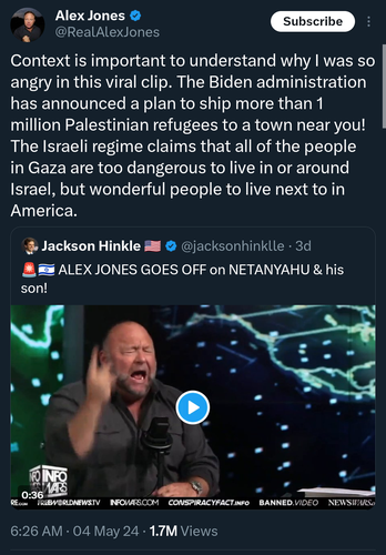 Context is important to understand why I was so angry in this viral clip. The Biden administration has announced a plan to ship more than 1 million Palestinian refugees to a town near you! The Israeli regime claims that all of the people in Gaza are too dangerous to live in or around Israel, but wonderful people to live next to in America.