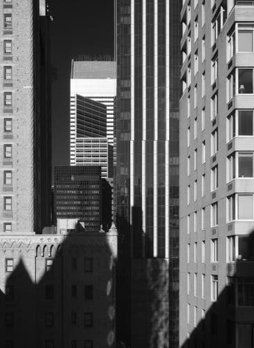 An abstract photograph of skyscrapers