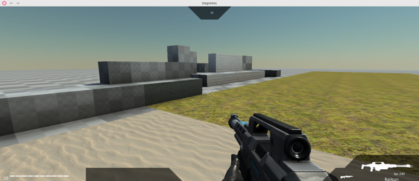 🕶️ An FPS view in which I test the game : no opponent, an automatic rifle in hand, I built some walls and holes (key 'E' then left click while turning the mouse wheel), then I put some textures on these walls and on the ground (via the edit mode, key 'E' then F2). Nobody online, nevertheless the game seems to work.

📚️ Imprimis is a free, multi-platform, multiplayer FPS in which players build their fortifications to gain advantage over adversity. Players modify the world in which they evolve, whether to create fortifications to increase their defensive capacity or to destroy those of their opponents. Its Libprimis engine is derived from the Cube 2/Tesseract engine, and supports real-time shading and modelling of its environment, volumetric lighting and tone mapping support.