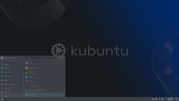 Picture of the newly released Kubuntu Linux 24.04 desktop. 