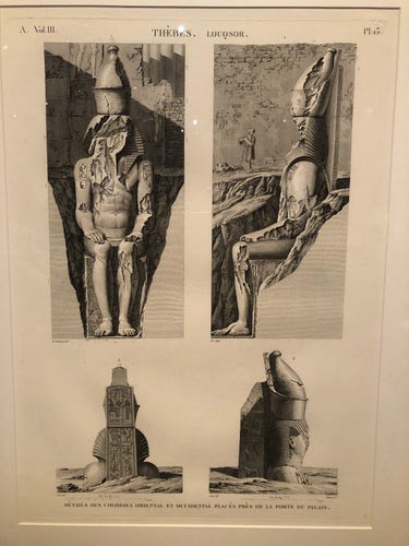 Etchings of ancient Egyptian statue