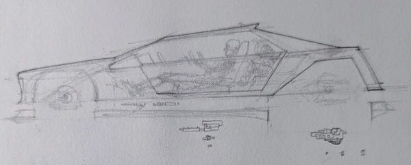 A pencil sketch of one of the vehicles from my game development project produced with traditional tools.
