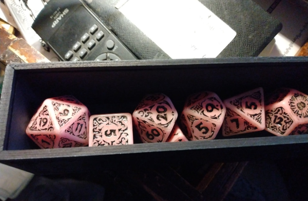 Large pink diceinked with black because I didn't like the legibility of the white they came with 