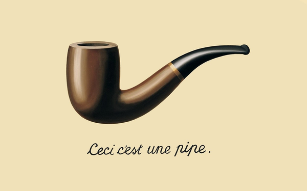 A painting of a pipe over the words “Ceci c’est une pipe”, riffing off of Magritte’s painting, which had the words “C’est pas une pipe”