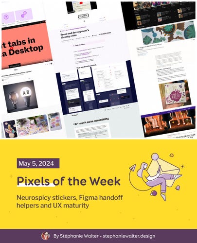 
Pixels of the Week – May 5, 2024

Neurospicy stickers, Figma handoff helpers and UX maturity
