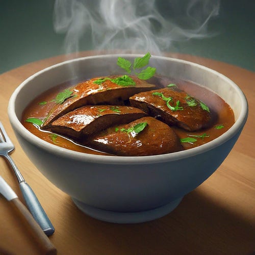 A bowl of delicious liver roast. AI generated.