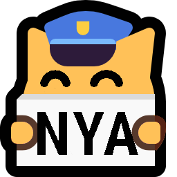 neocat police laughing and holding sign with "nya" written on it