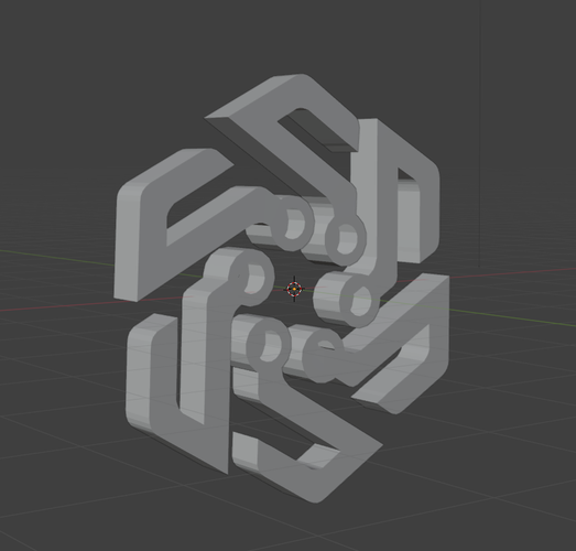 A screenshot from the 3D modelling program, Blender, showing a logo that consists of a circle of circles with u-like structure extending from each one.