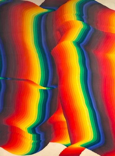 Abstract curvy vertical lines looking like rainbows in motion