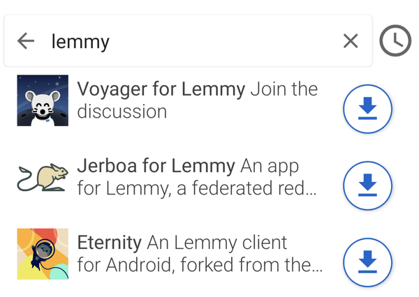 List of three Lemmy clients in F-Droid.