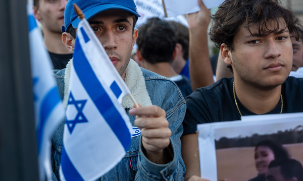 Columbia students participate in a rally in support of Israel as other students demonstrate on behalf of Palestine on 12 October. Photograph: Spencer Platt/Getty Images