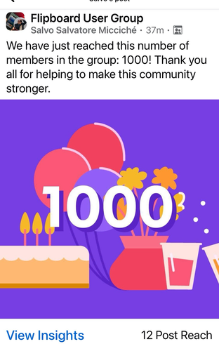 Graphic of a Facebook post depicting 1000 members 