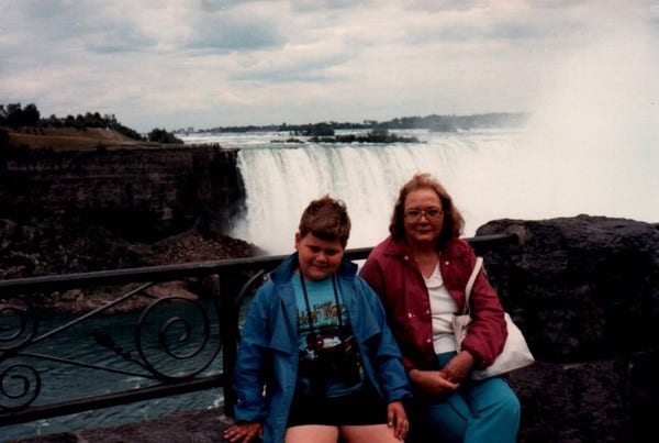 My mother and I in front of Niagara Falls in 1988ish