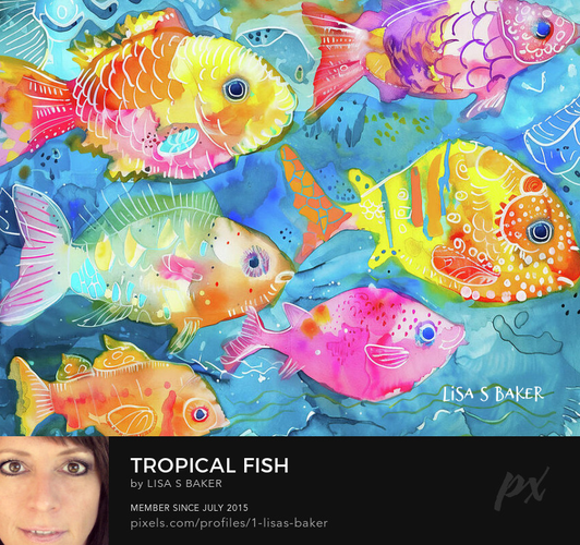 Vibrant and colorful fish swim together, showcasing a variety of patterns and hues. Each fish is adorned with different designs, contributing to a playful and whimsical underwater scene. 