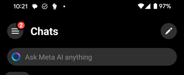Search bar replaced with "Ask Meta AI anything"