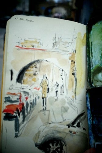 photo of a watercolor sketch in my tiny sketchbook