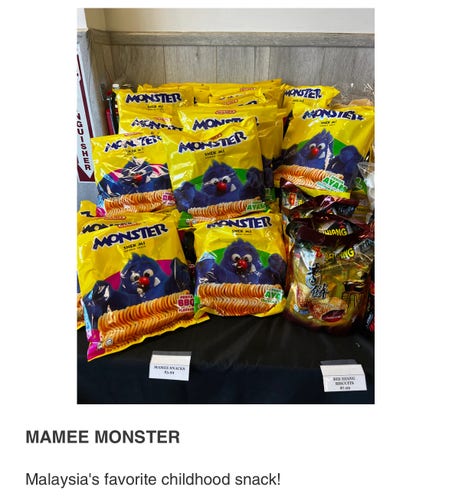 Screenshot of Mamee monster noodle snack on a website 