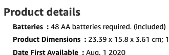 A detail of some text in a battery product listing on Amazon.  It says Batteries are required and included with the order. Ha!