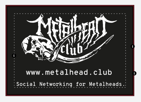 Preview of the sticker. Size: DIN-A8. 

Layout: (logo), below: www.metalhead.club.. Below: "Social Networking for Metalheads".