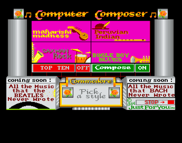 A screenshot shows the main menu of the "Computer Composer" demo.