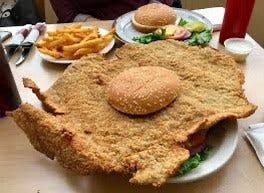 A breaded pro tenderloin sandwich. Honestly the bun is like 10% the size of this vast thin kite of fried meat
