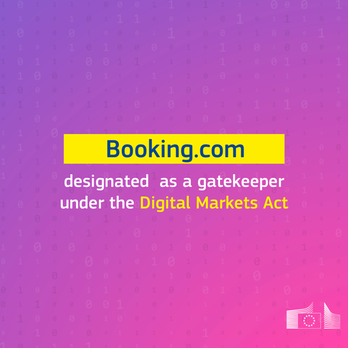 A simple visual with the text "Booking.com designated as a gatekeeper under the Digital Markets Act."