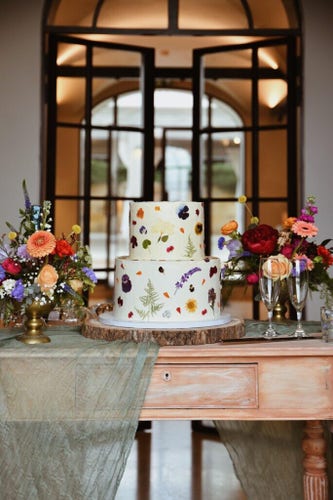Wedding cake for my best friend using pressed flowers!💖