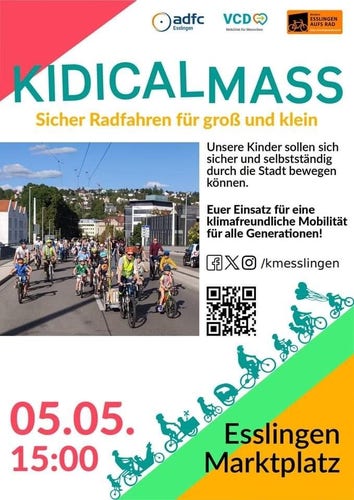 Kidical Mass Esslingen
5. Mai 2024 15 Uhr Marktplatz