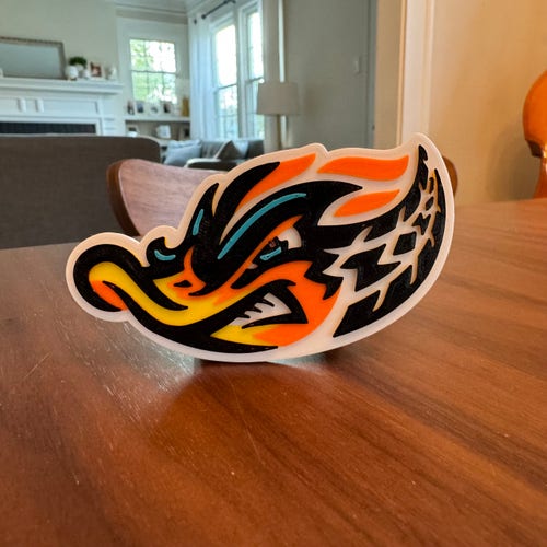 3D printed version of the Akron Rubber Ducks team logo.
