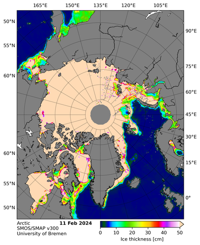 Map of Arctic thin ice thickness